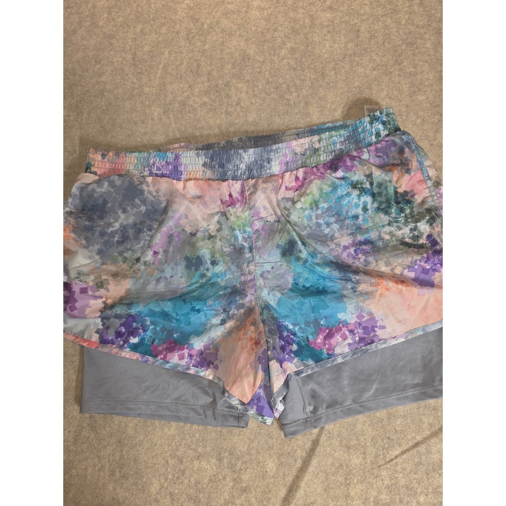RBX Performance Womens 2-in-1 Running Shorts Multi Color Mosaic Print Size Large